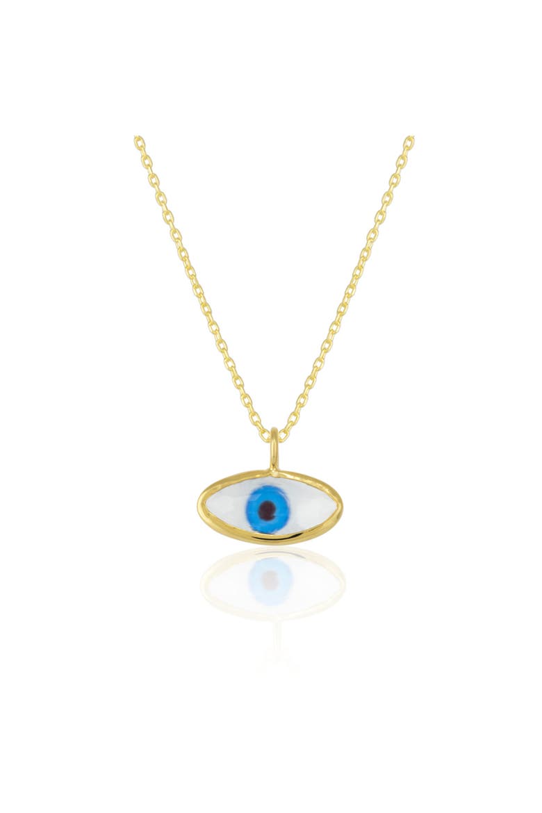 Transparent Glass Evil Eye Sterling Silver Necklace, Main, color, Gold