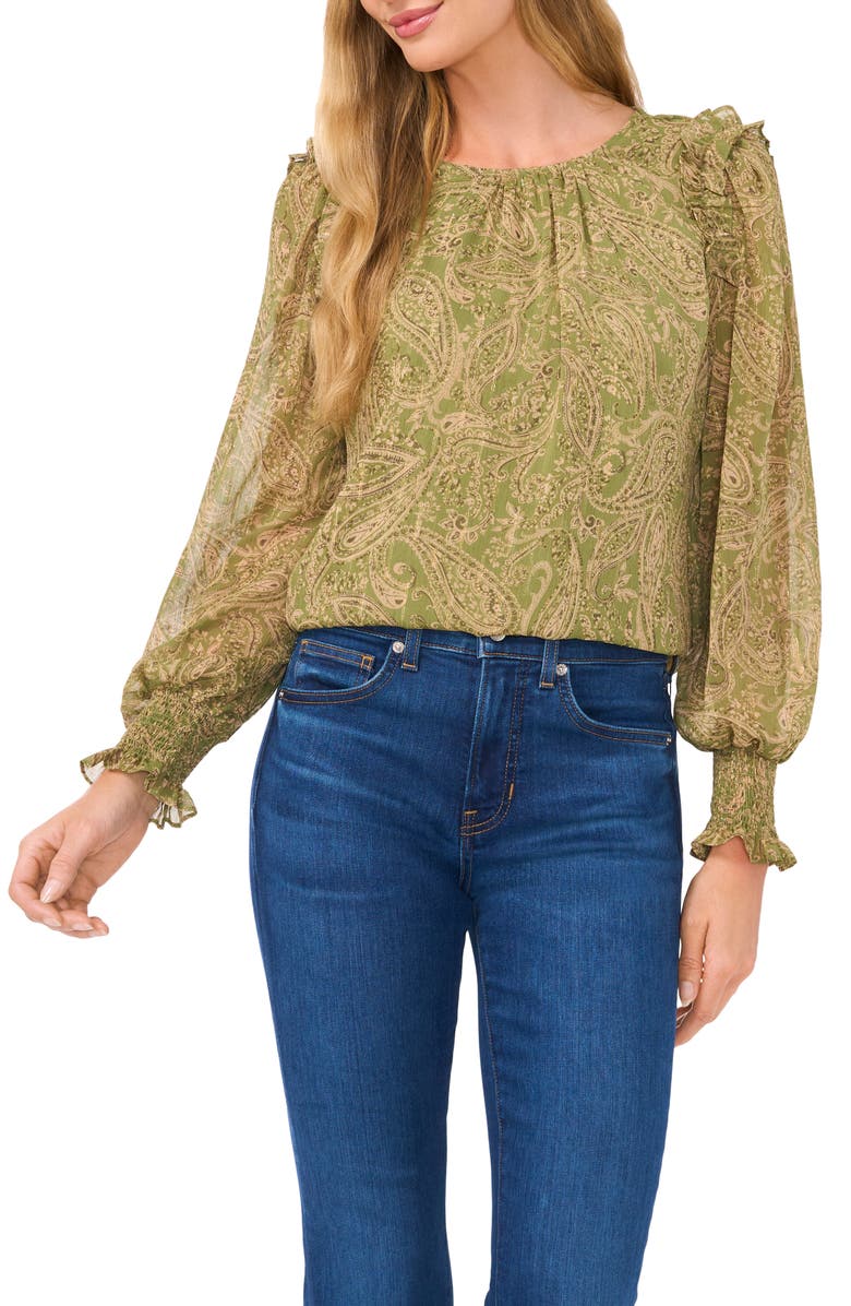 CeCe Print Metallic Ruffle Top, Main, color, 