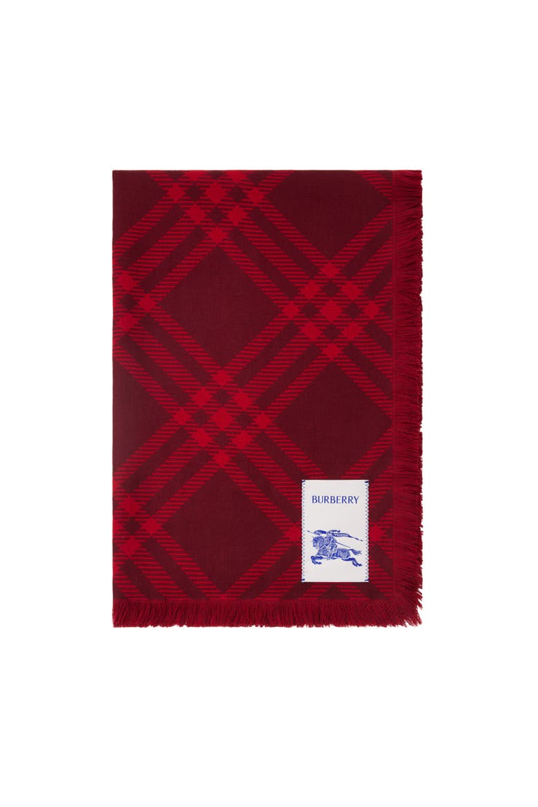 Wide Check Wool Silk Scarf, Alternate, color, Oxblood red/pillar red