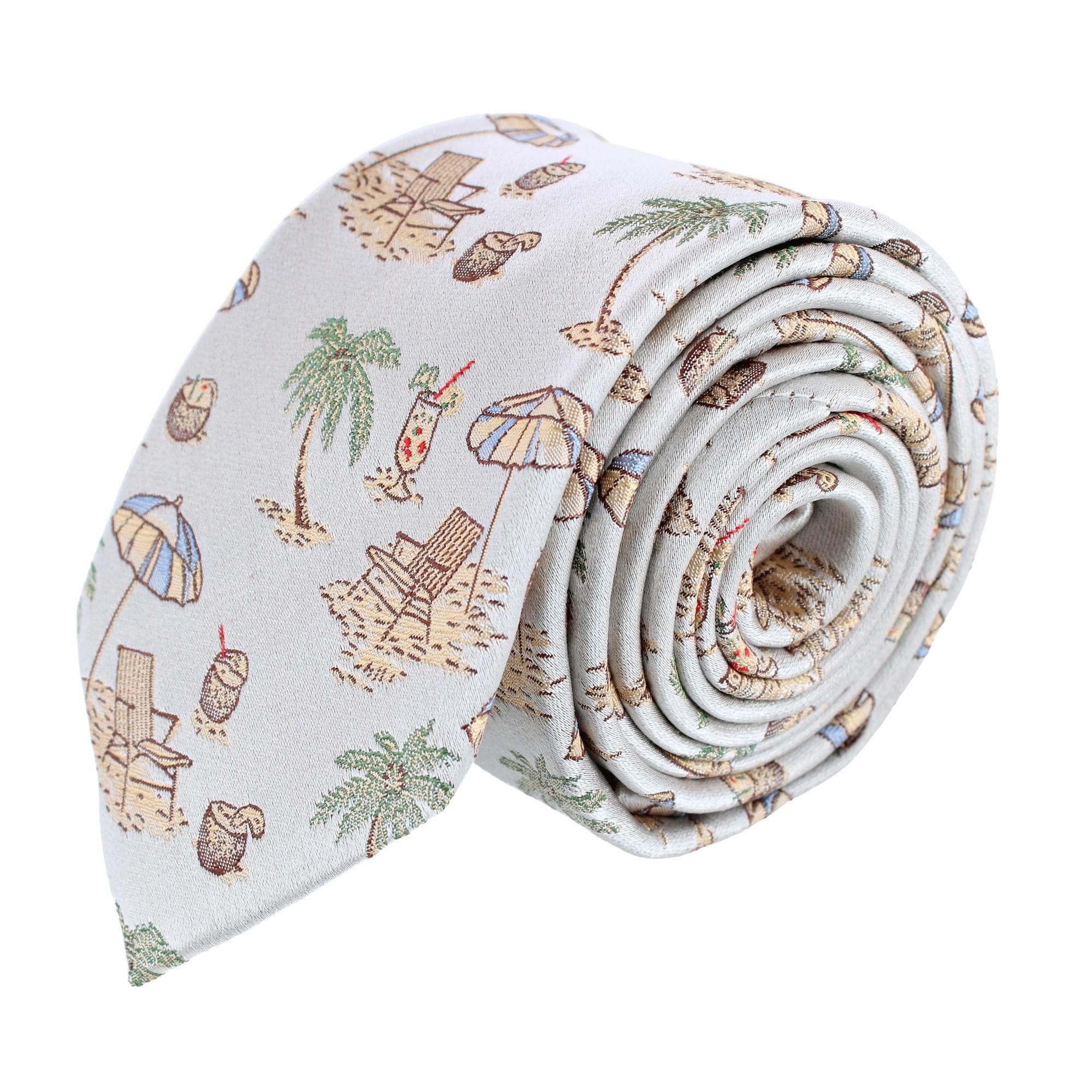 Trafalgar Beach Get A Way Silk Novelty Necktie In Silver