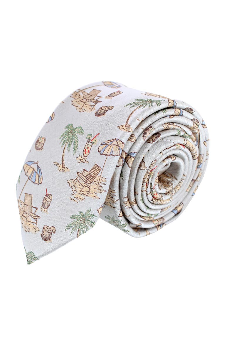 Beach Get A Way Silk Novelty Necktie, Main, color, Silver