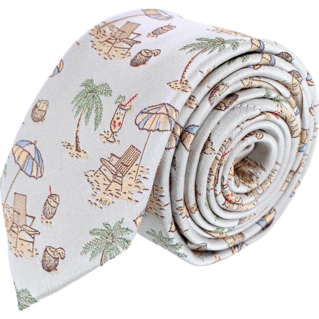 Trafalgar Beach Get A Way Silk Novelty Necktie In Silver