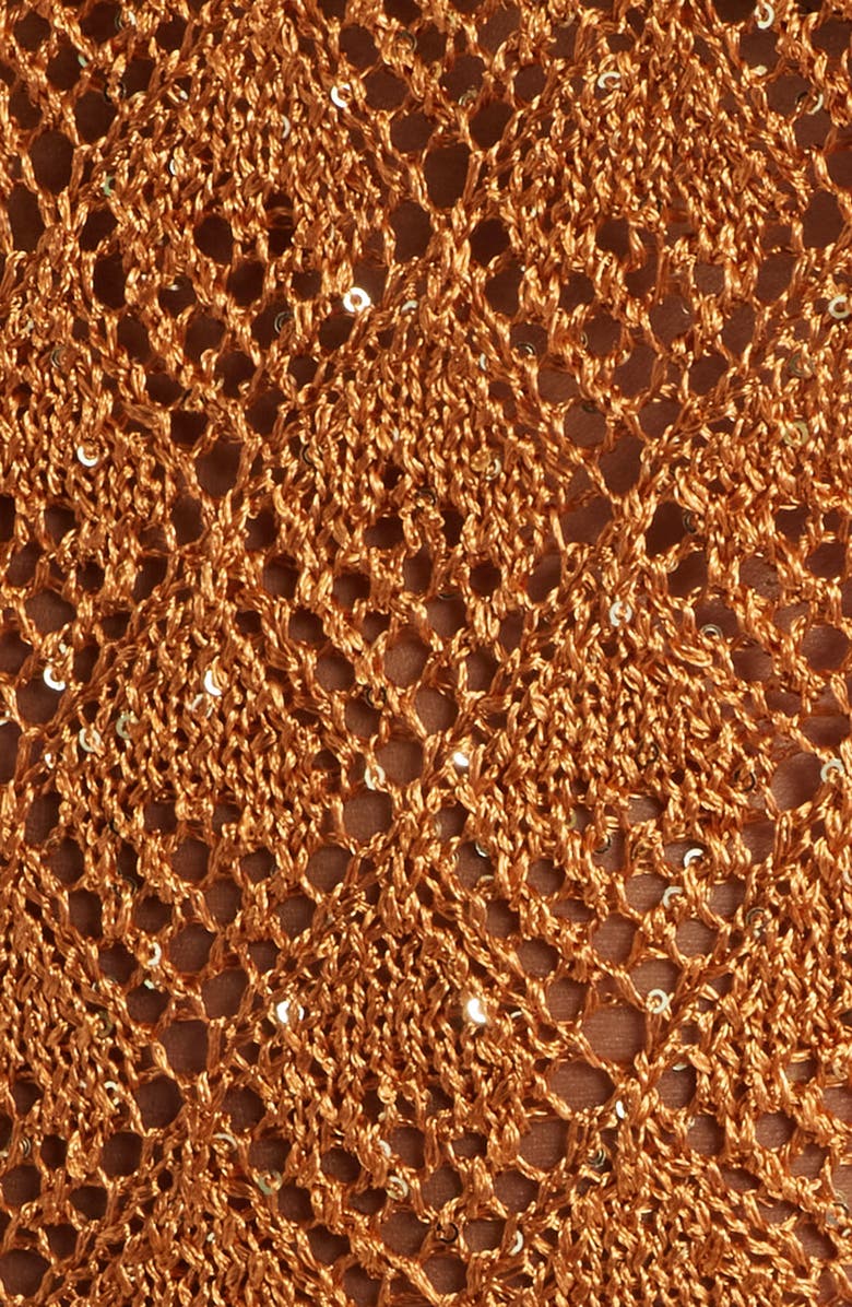 Topshop Sequin Metallic Knit Scoop Back Midi Dress, Alternate, color, Orange