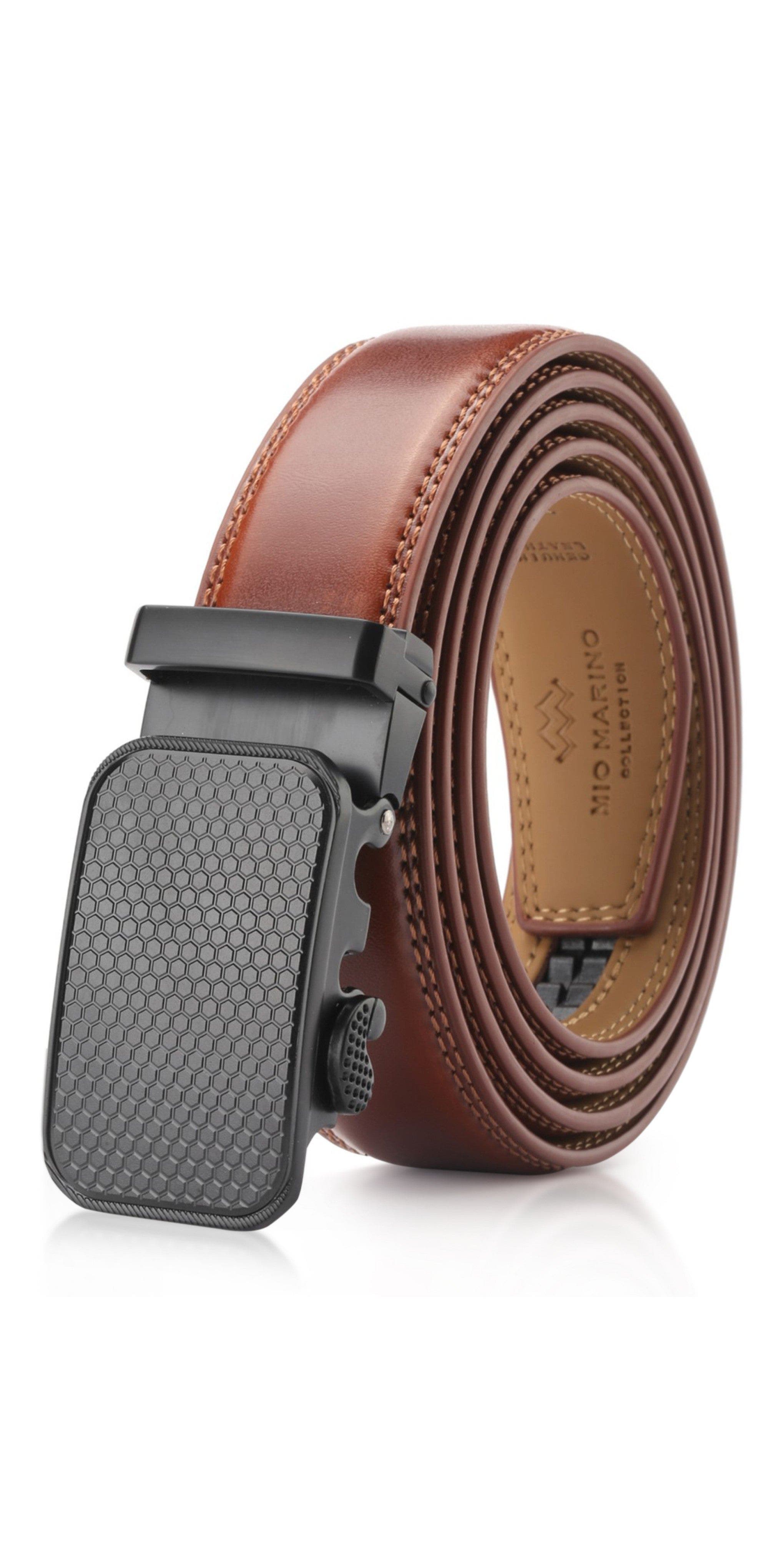 Mio Marino Classic Adjustable Ratchet Leather Dress Belt In Brown