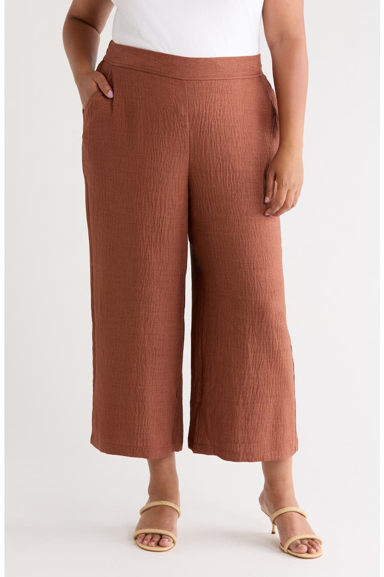 Textured Wide Leg Crop Pants, Main, color, HEATHER CHESTNUT