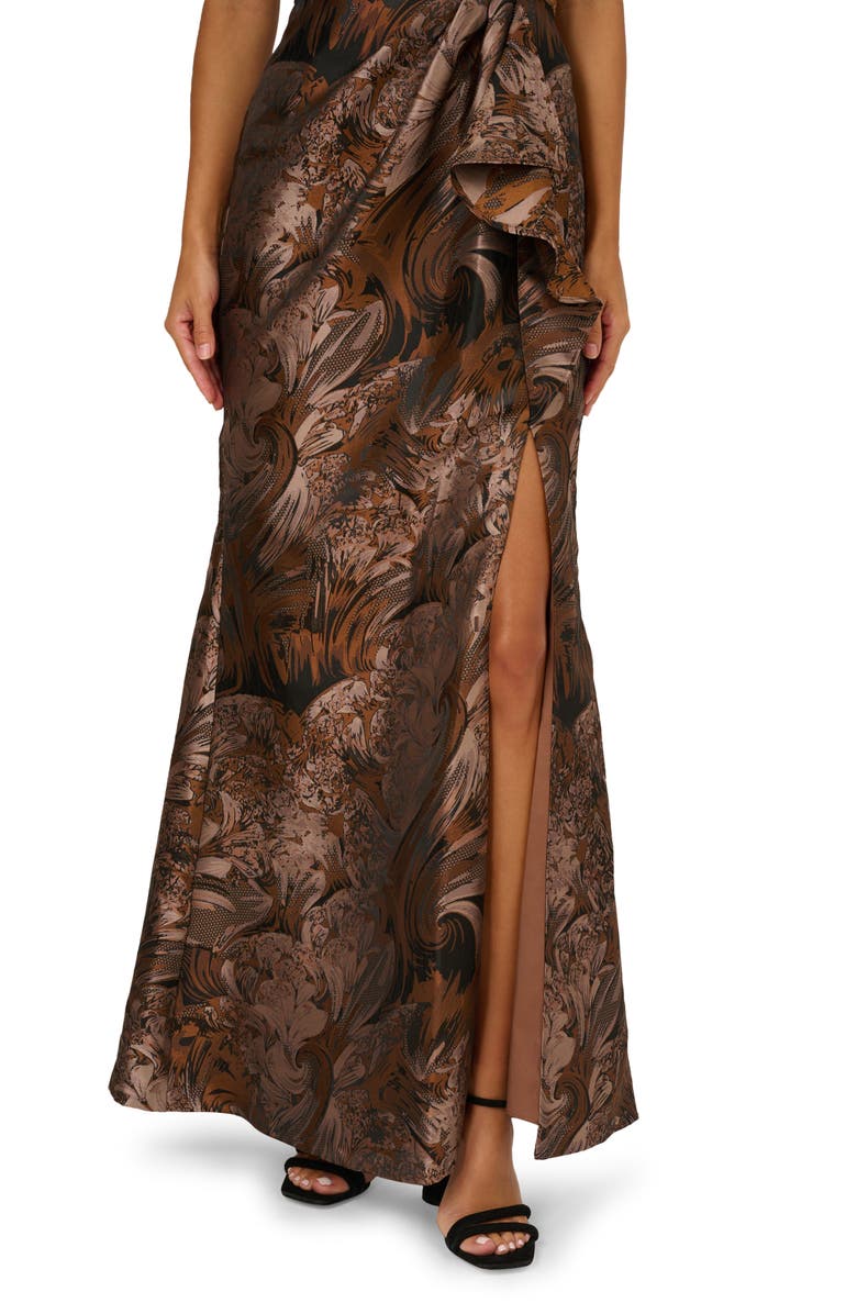 Adrianna Papell One-Shoulder Jacquard Gown, Alternate, color, Copper/Chocolate
