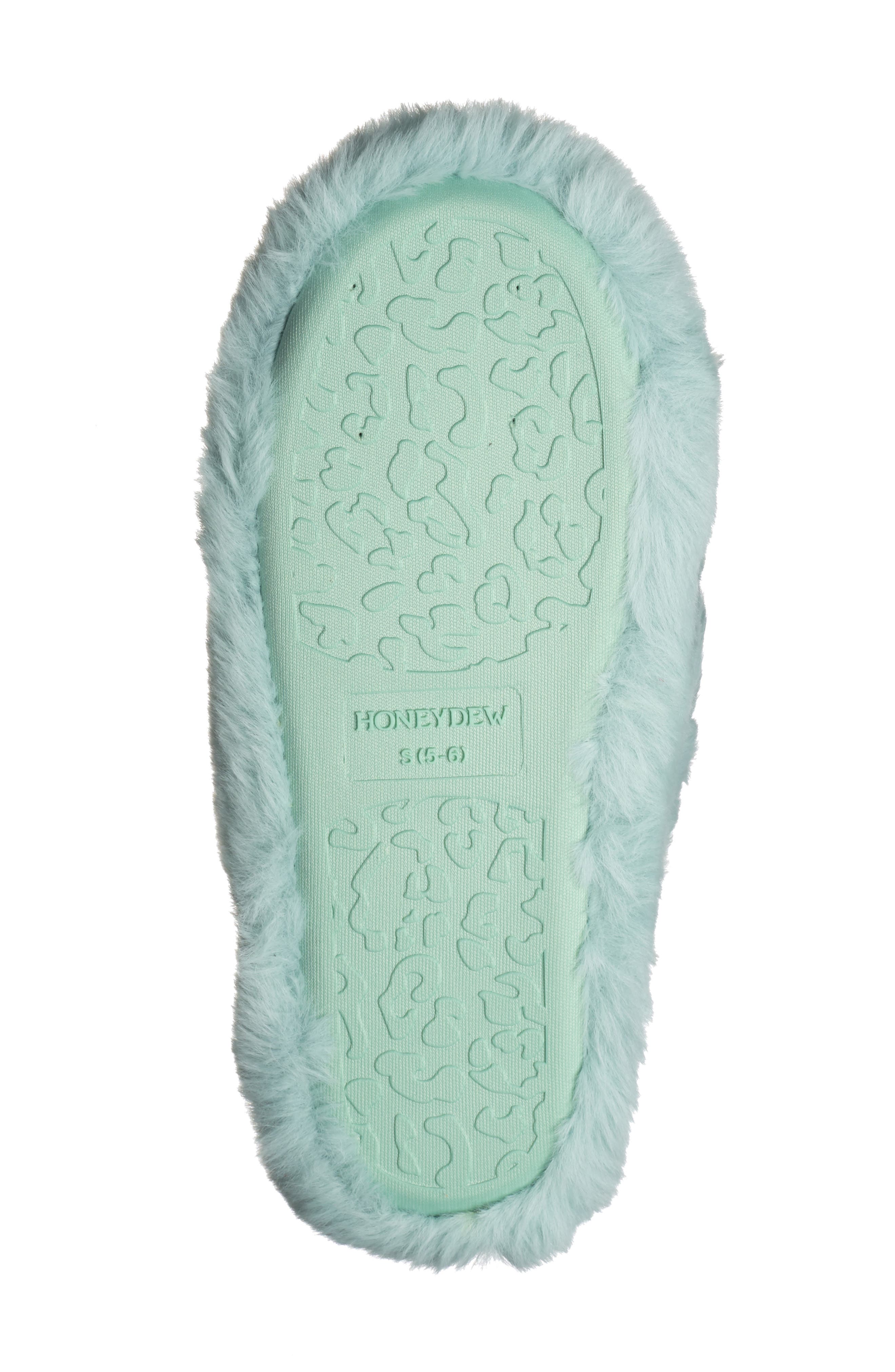 Honeydew The Knot Plush Faux Fur Slide Sandal, Alternate, color, Aqua Blue