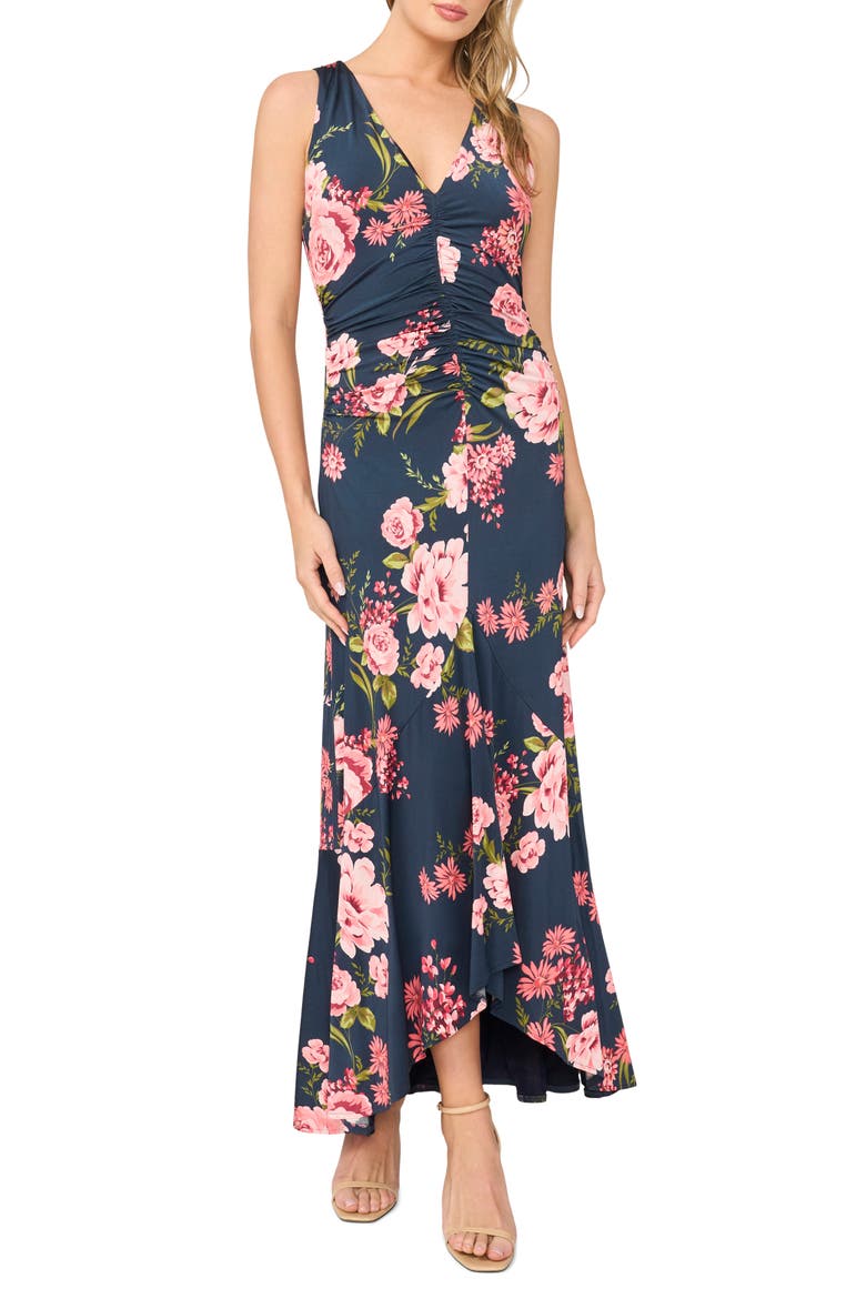 Elizabeth Floral Ruched Dress, Main, color, INDIGO NIGHT