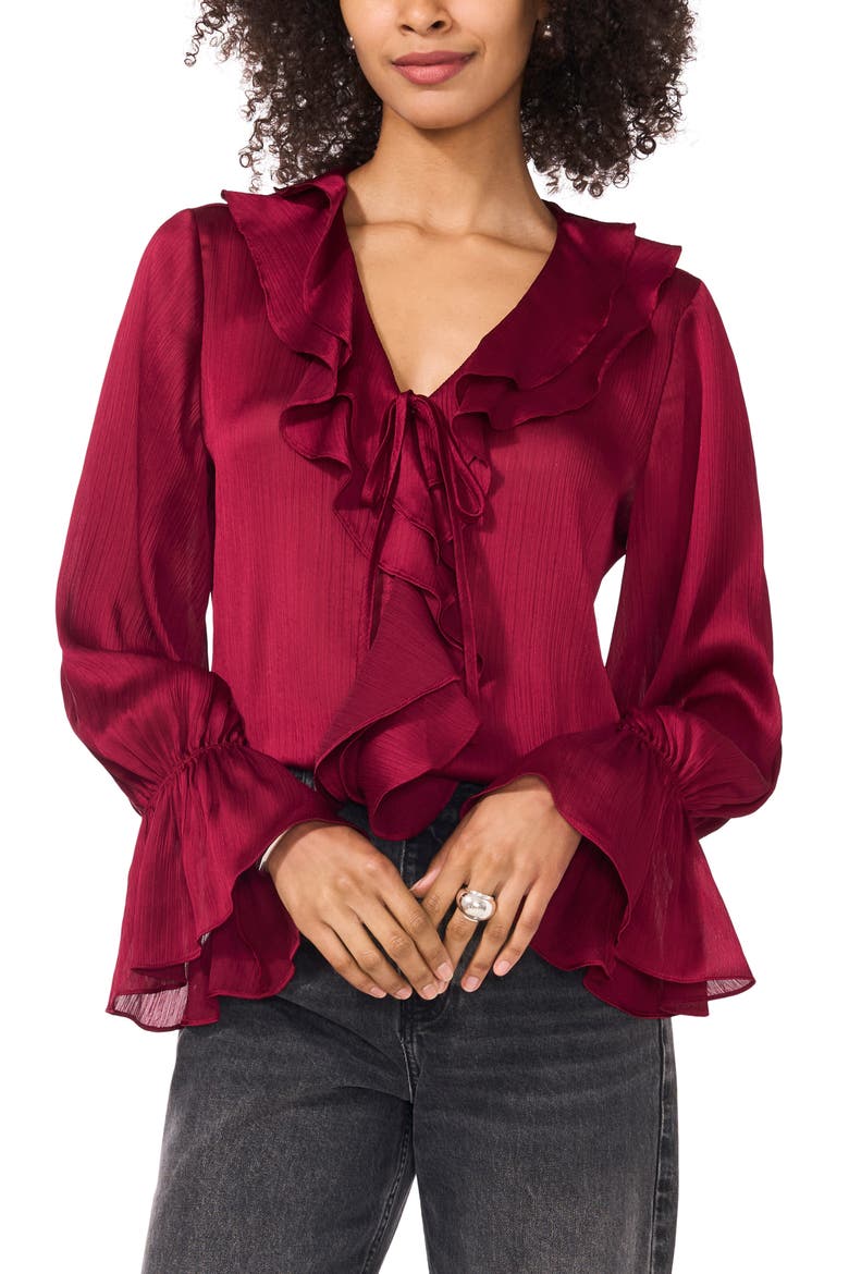 Ruffle Detail Textured Top, Main, color, DEEP SANGRIA