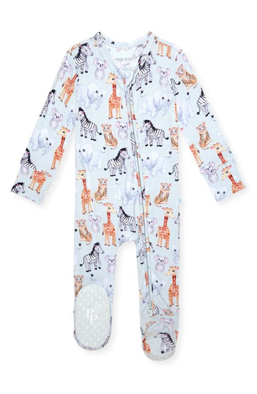 Posh Peanut Animal Print Zip Footie in Green  product