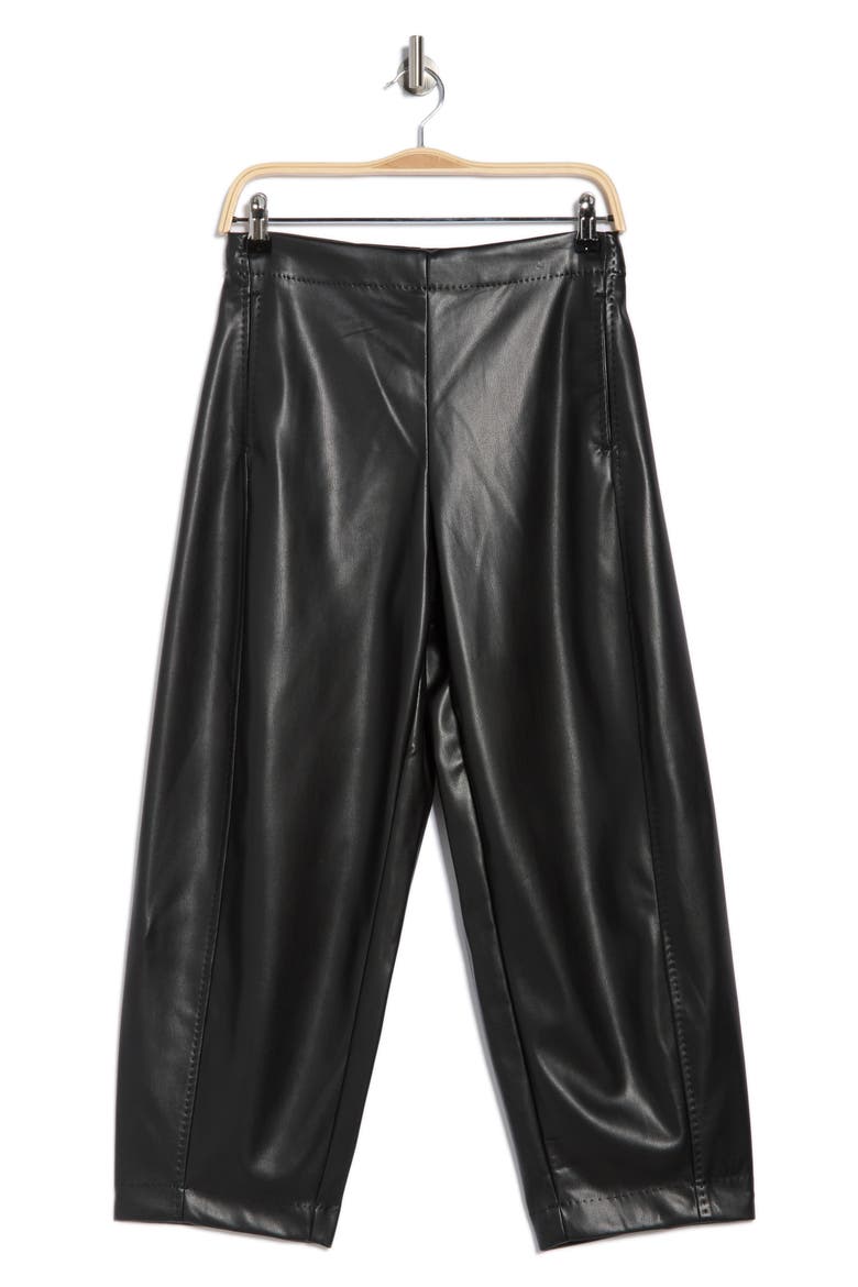 Faux Leather Barrel Pants, Alternate, color, BLACK