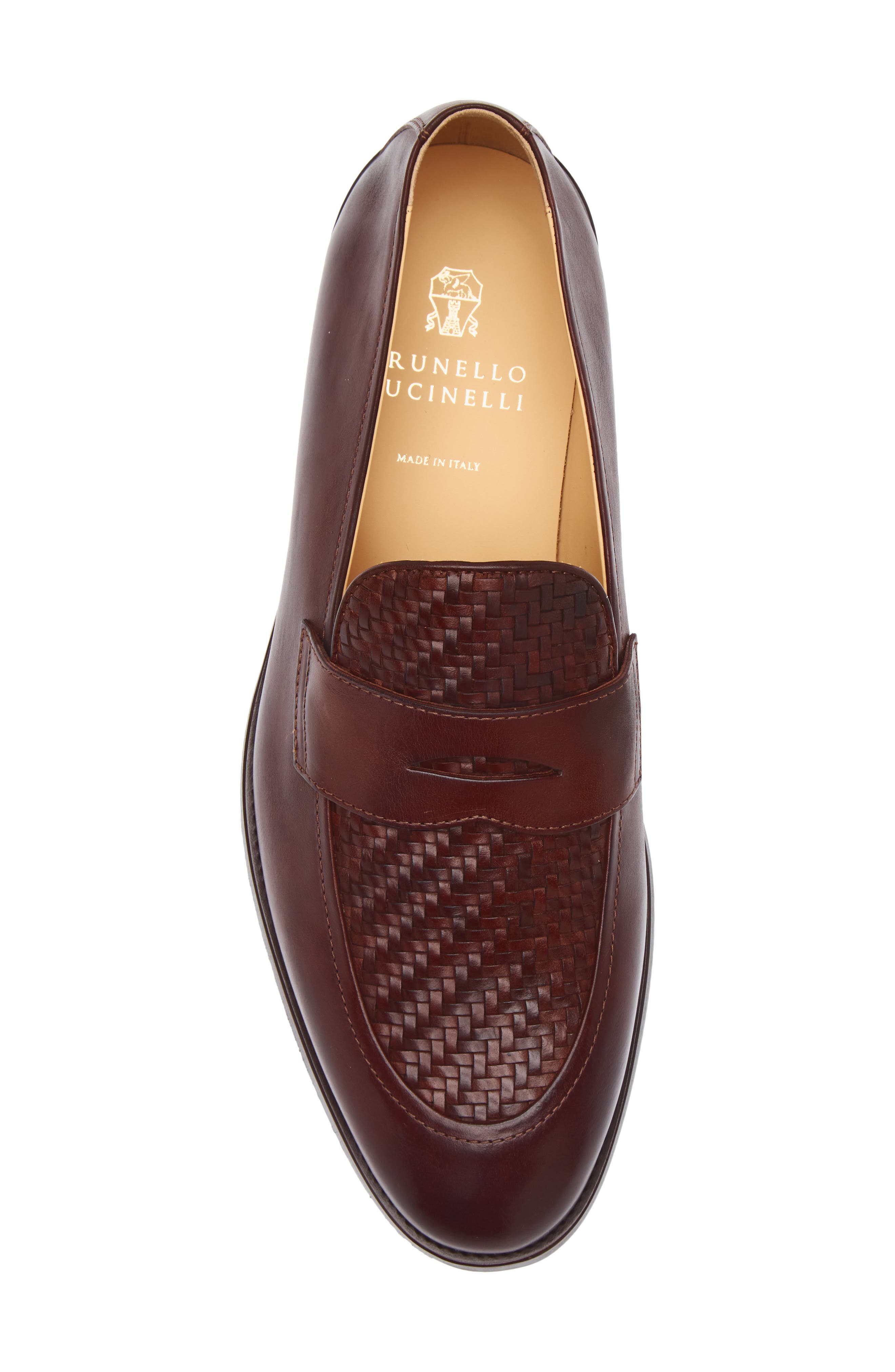 Brunello Cucinelli Woven Penny Loafer, Alternate, color, C8876 Burnt Red