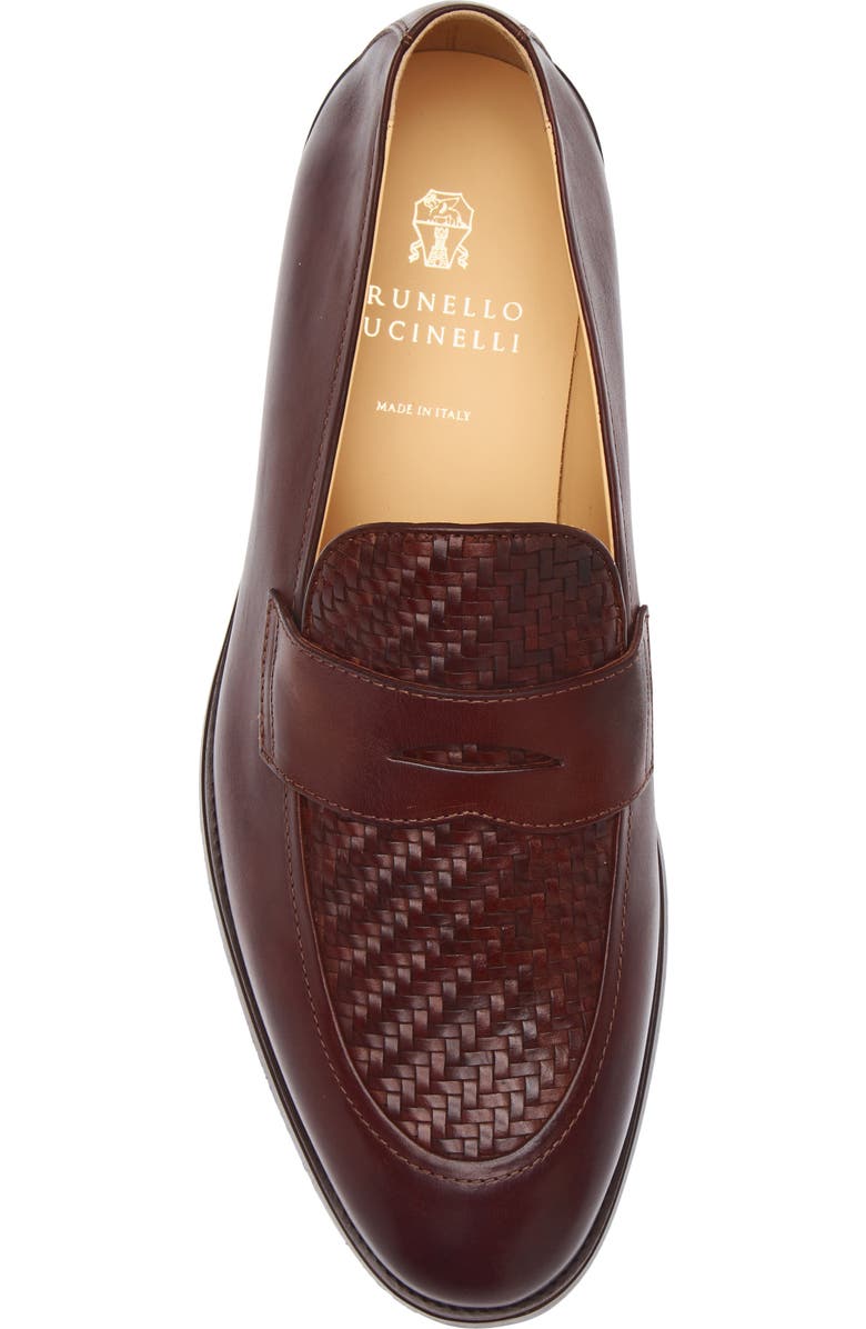 Brunello Cucinelli Woven Penny Loafer, Alternate, color, C8876 Burnt Red