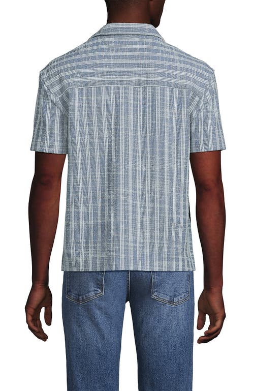 Lands' End Short Sleeve Textured Jacquard Camp Collar Shirt In Blue