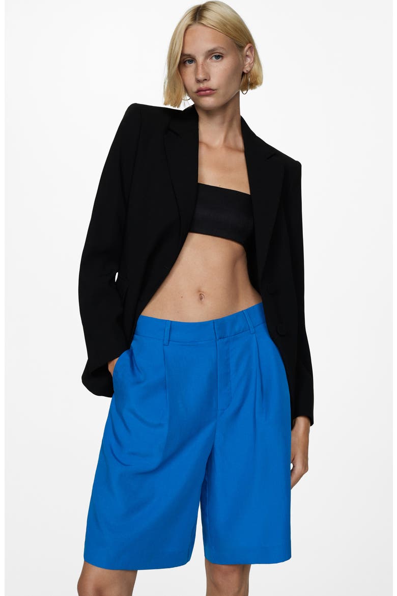 Pleated Bermuda Shorts, Alternate, color, BLUE