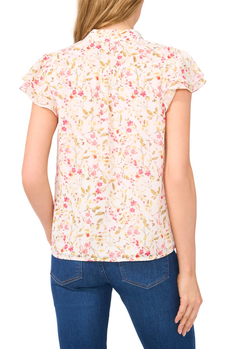 CeCe Floral Double Flutter Button-Up Top, Alternate, color,