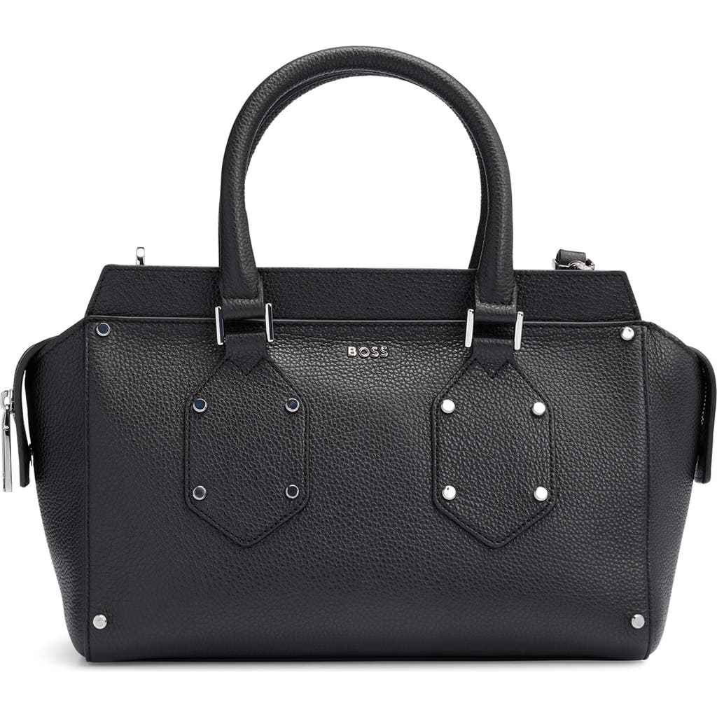 Hugo Boss Boss Small Ivy Leather Shoulder Bag In Black
