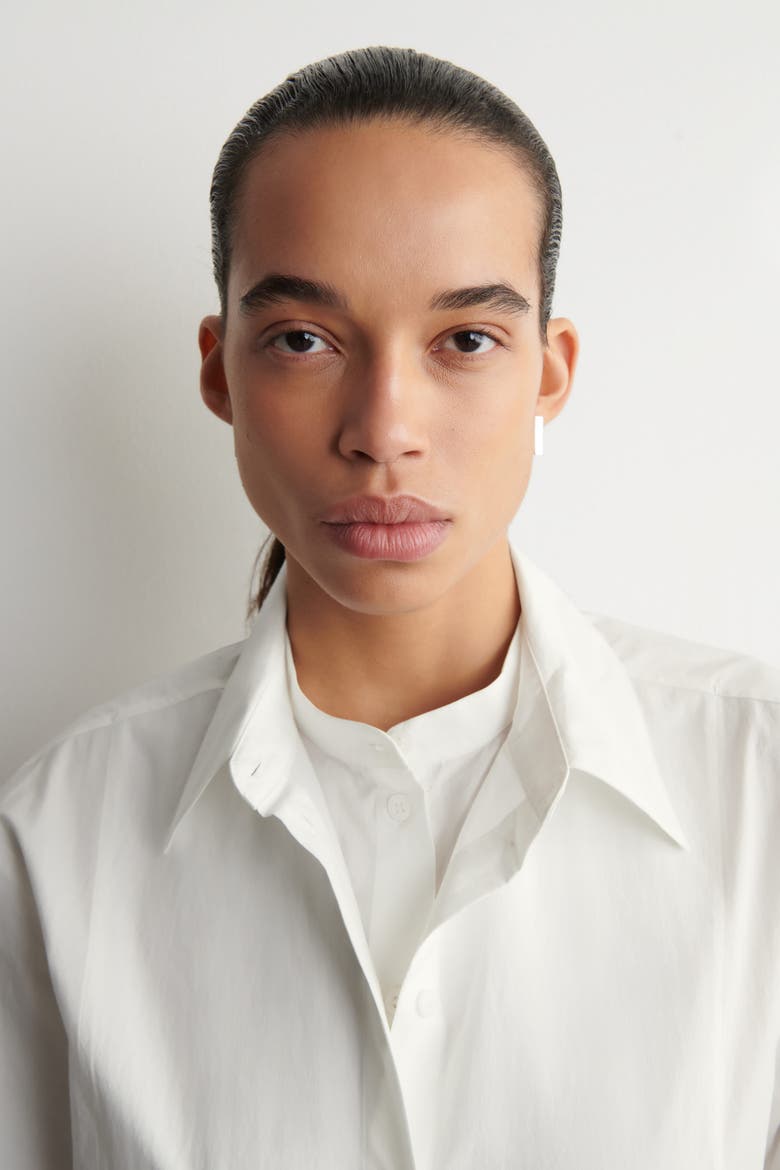 Layered-Collar Pima Cotton Shirt, Alternate, color, WHITE