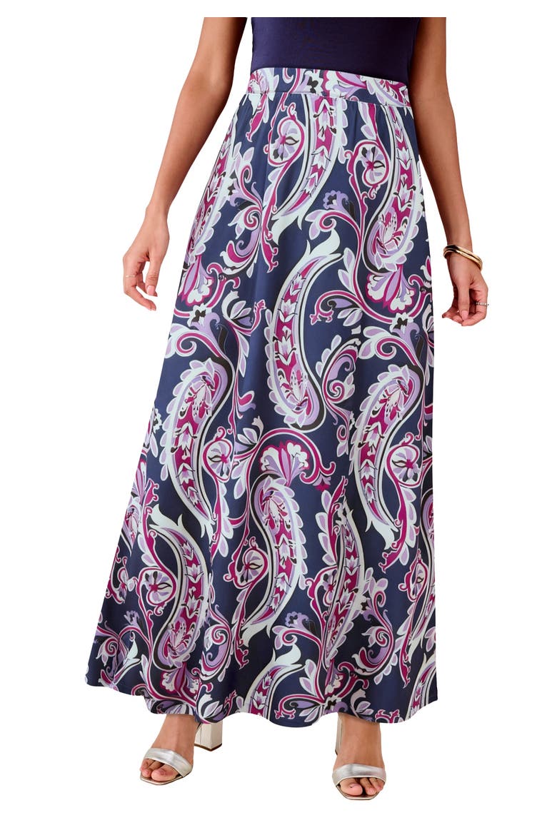 Ultrasmooth® Fabric Maxi Skirt, Main, color, NAVY MODERN PAISLEY