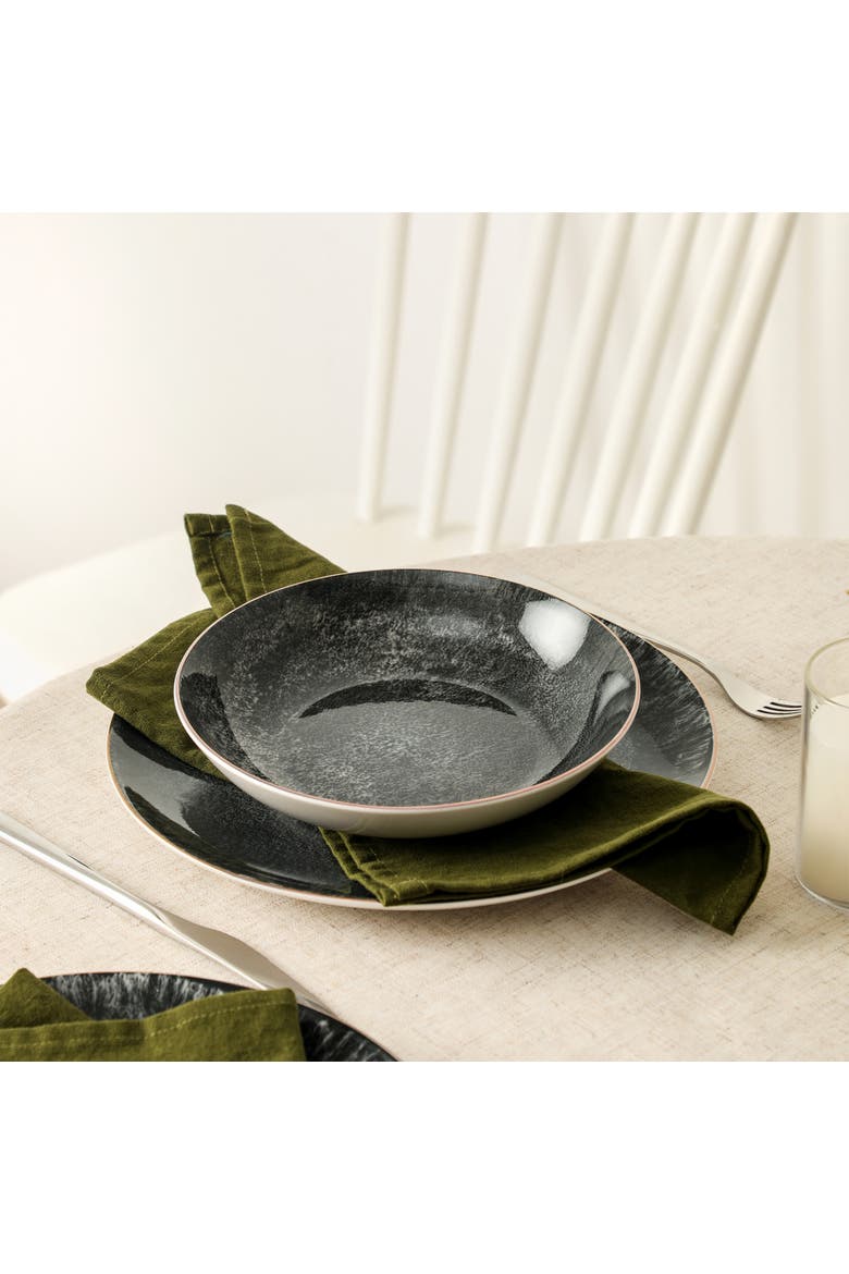 Onyx 12-Piece Dinnerware Set Porcelain, Service for 4, Alternate, color, Black and Gold