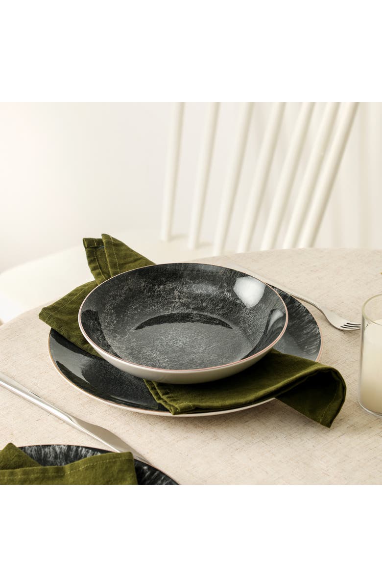 Christian Siriano Onyx 24-Piece Dinnerware Set Porcelain, Service for 8, Alternate, color, Black And Gold