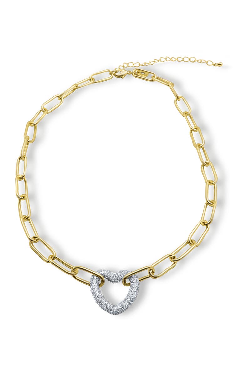 CZ by Kenneth Jay Lane Pave Mid Size Heart Chain Link Necklace, Alternate, color, 