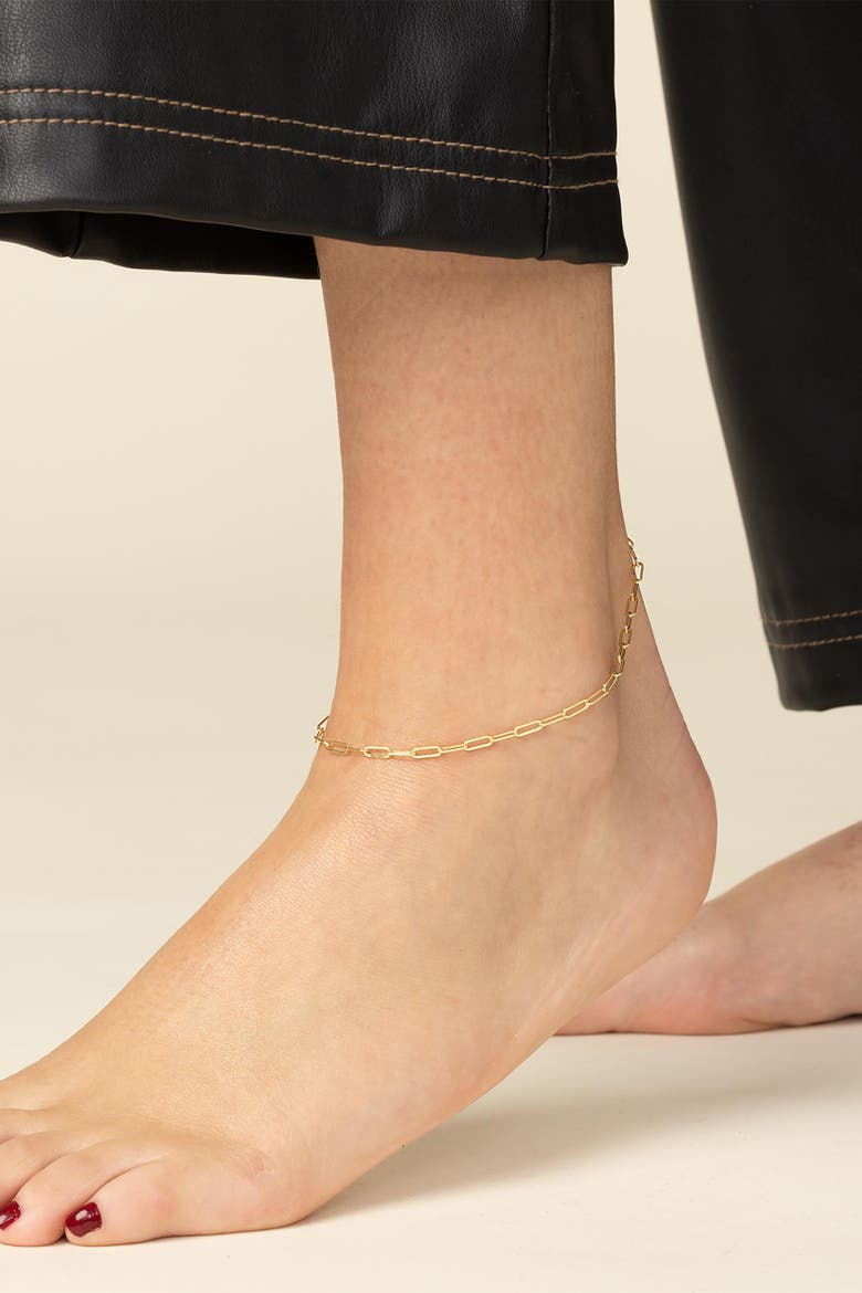 14K Yellow Gold Venice Link Petite Anklet, Alternate, color, Yellow Gold