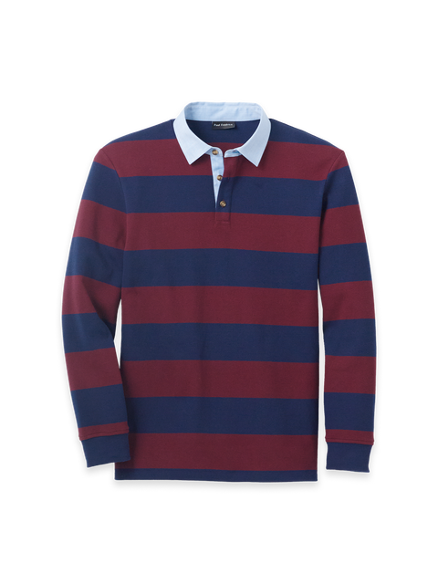 Long Sleeve Cotton/Polyester 3-Button Polo With Woven Collar