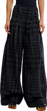 Free People On the Move Plaid Cotton & Wool Blend Wide Leg Pants