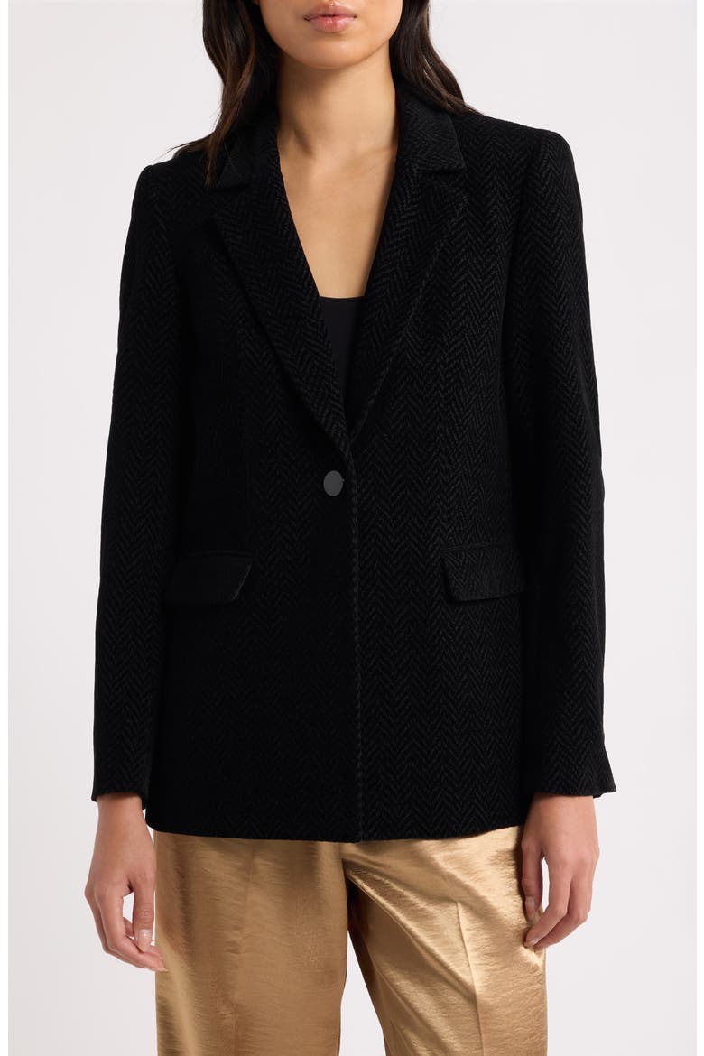 Herringbone Print Blazer, Main, color, ANNE BLACK