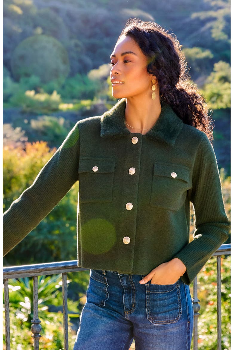 Collared Sweater Jacket, Alternate, color, FOREST GREEN