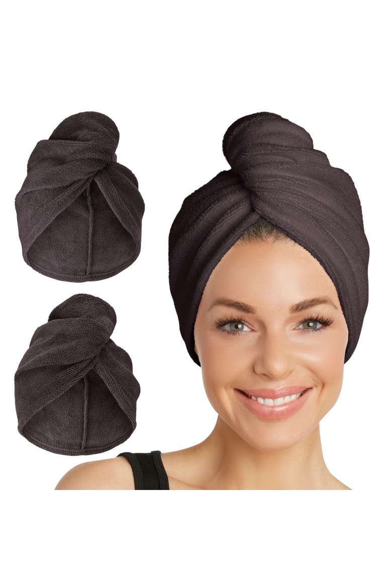2 Pack Hair Towel Wraps for Straight, Wavy, Curly Hair, Main, color, Dark Brown
