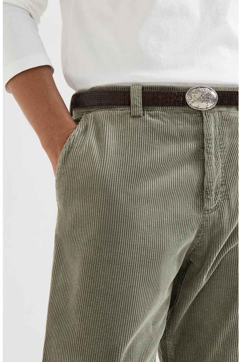 Garment-dyed trousers in cotton corduroy, Alternate, color, Military