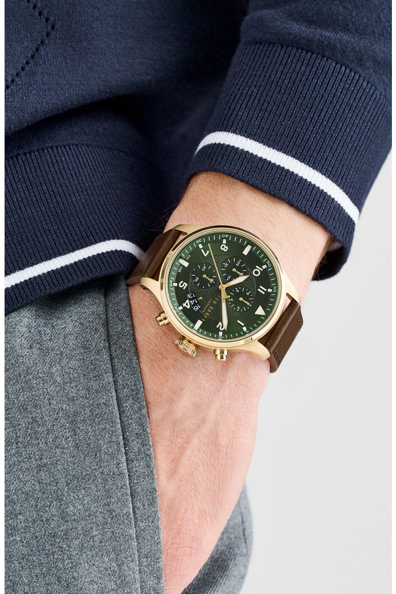 Fulmaar Chronograph Leather Strap Watch, 44mm, Alternate, color, BROWN/ GREEN