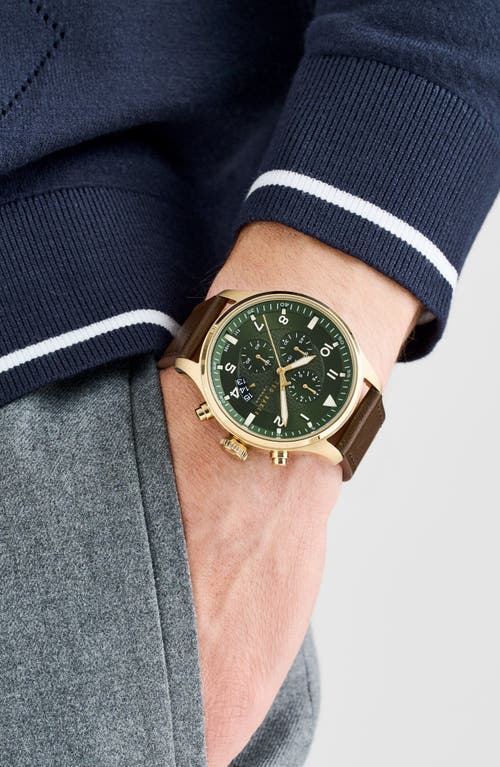 Ted Baker Fulmaar Chronograph Leather Strap Watch, 44mm In Brown/green