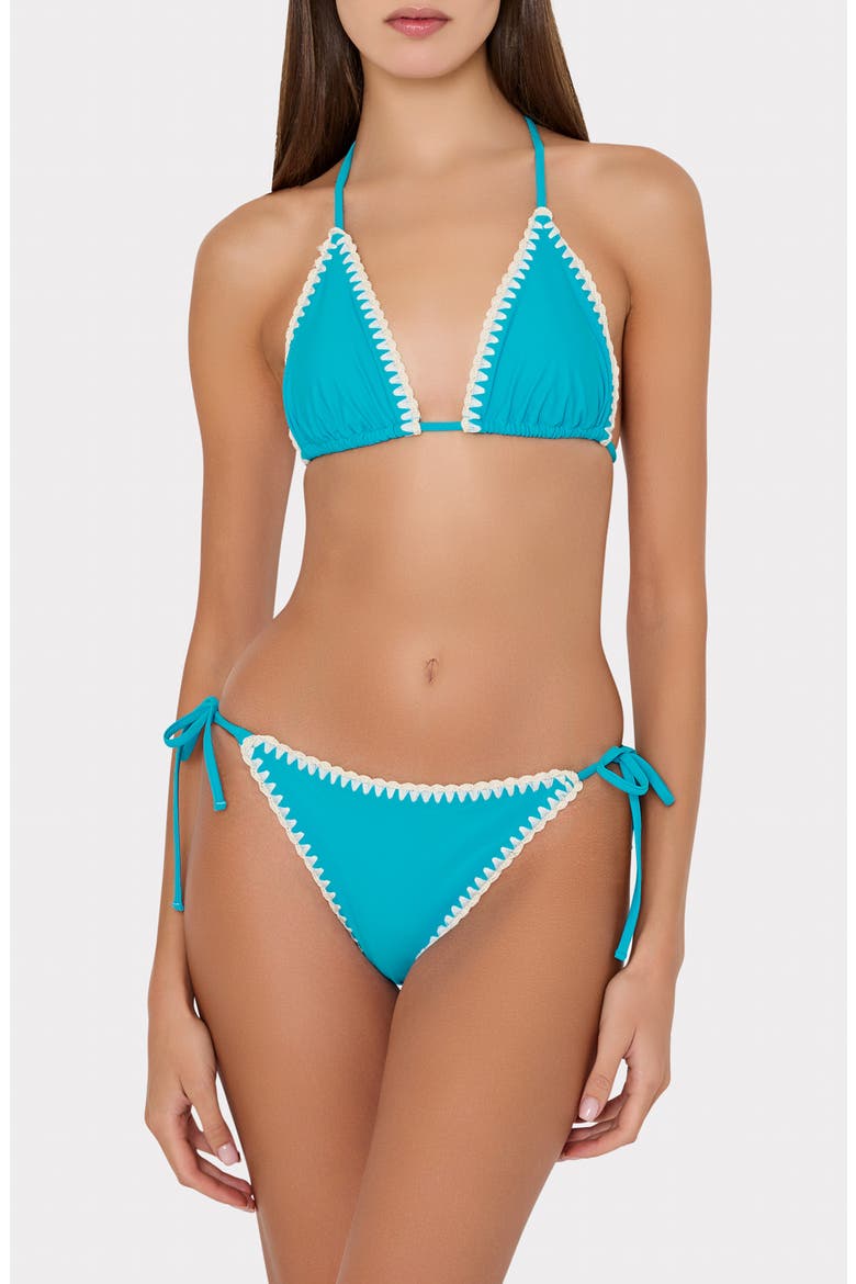 Whipstitch Detail Triangle Bikini Top, Alternate, color, TEAL