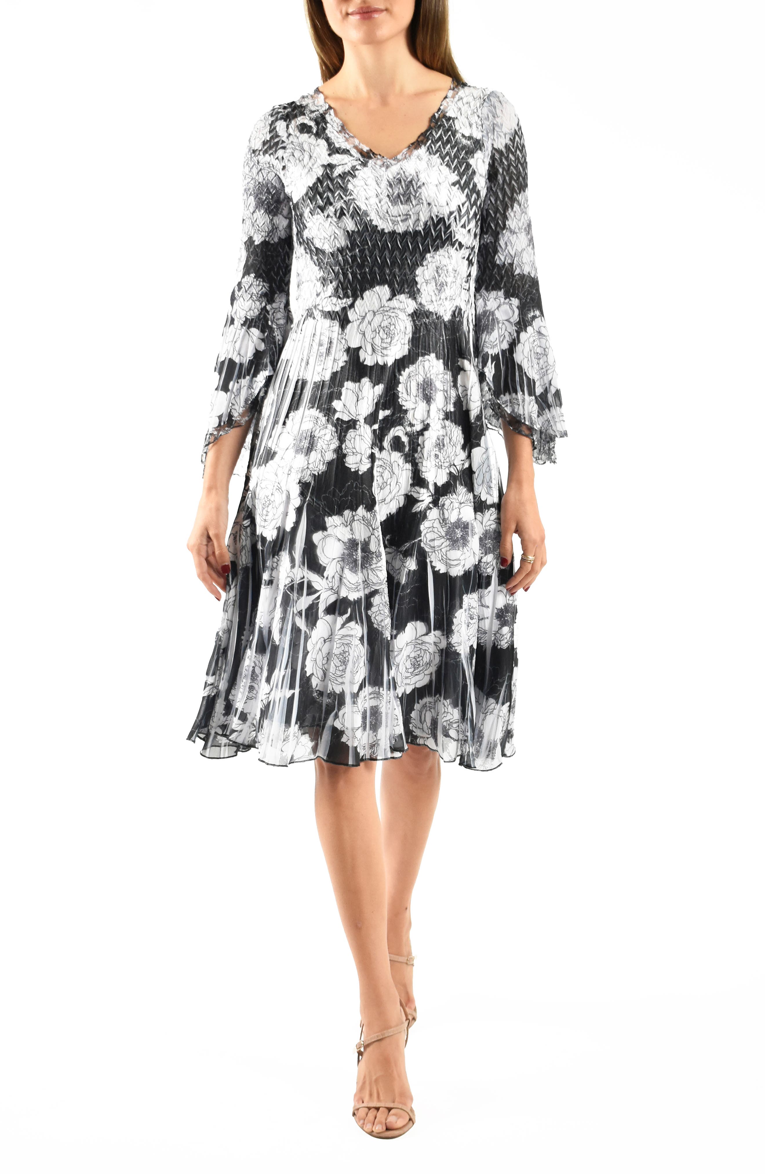 Komarov Bell Sleeve Charmeuse & Chiffon Cocktail Dress