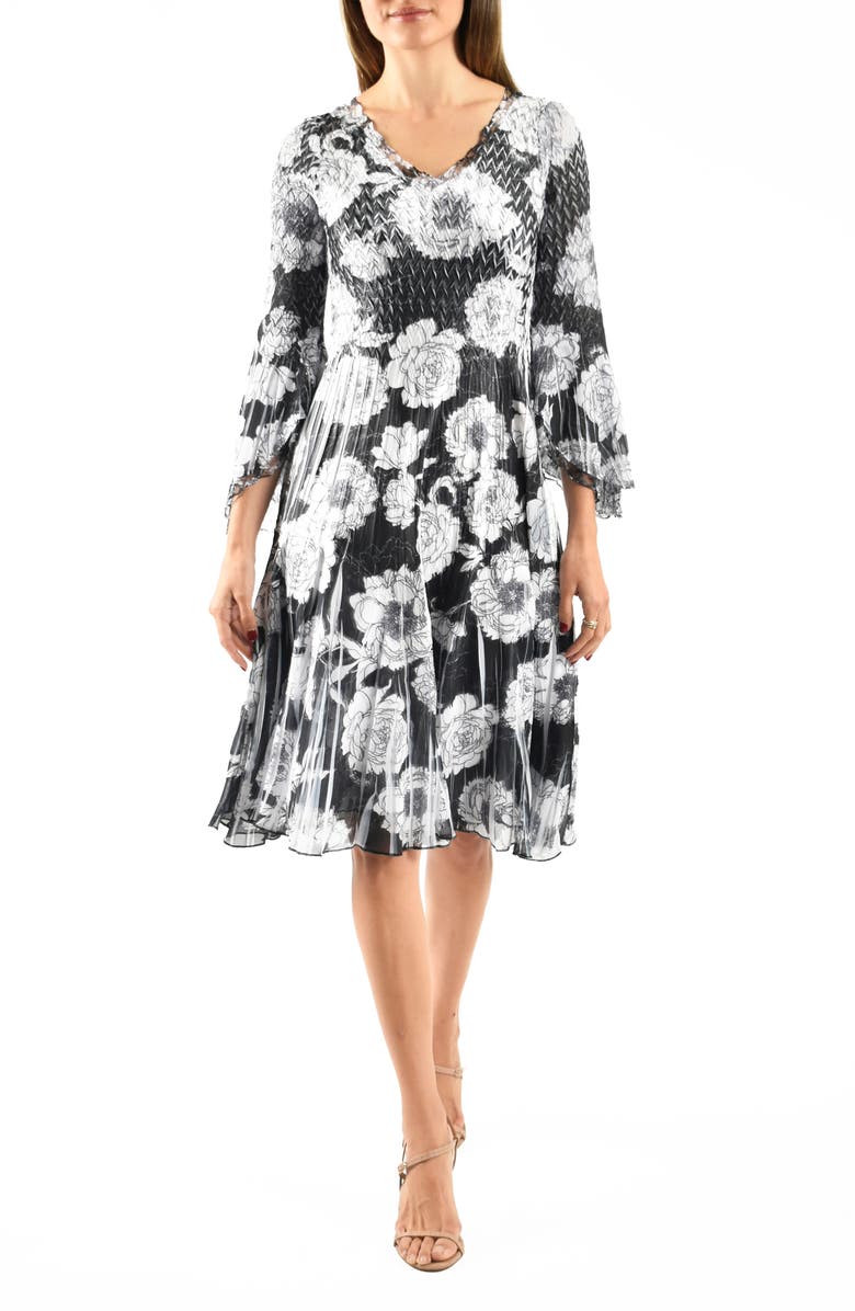 Komarov Bell Sleeve Charmeuse & Chiffon Cocktail Dress, Main, color, Chrysanthemum