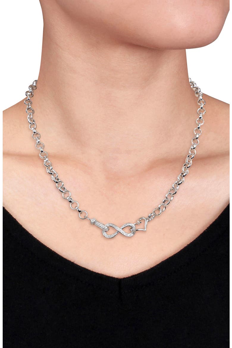 Diamond Heart Infinity Necklace & Bracelet Set, Alternate, color, SILVER