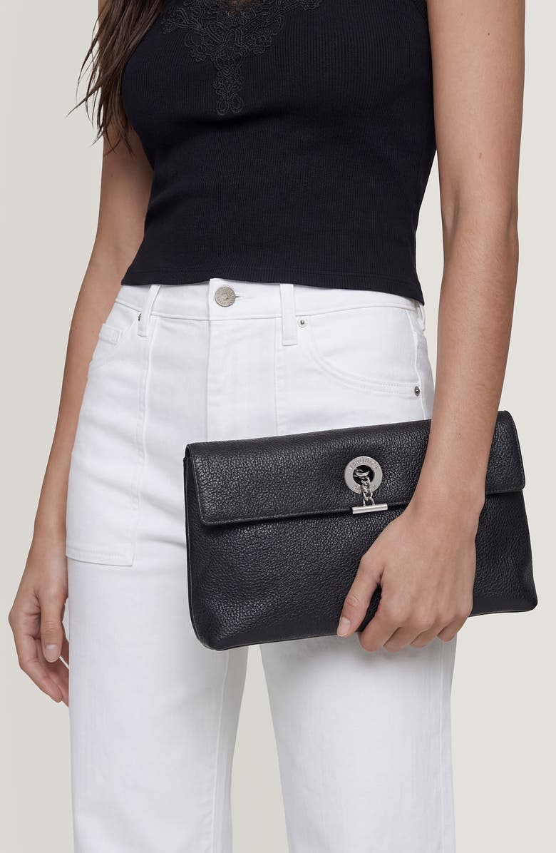 Veronica Beard Anchor Leather Clutch, Alternate, color, Black