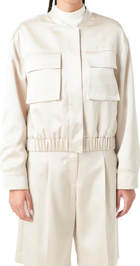 Cargo Pocket Satin Bomber Jacket