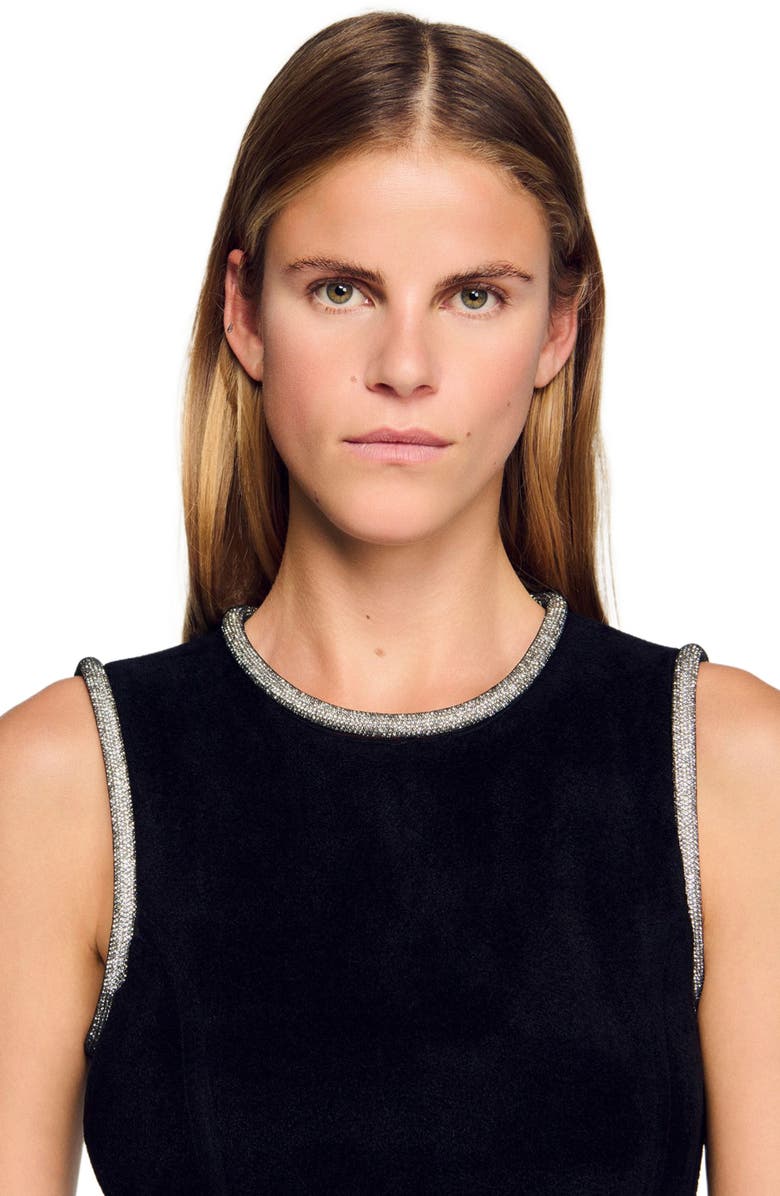 SANDRO Rhinestone slit maxi dress, Alternate, color, Black