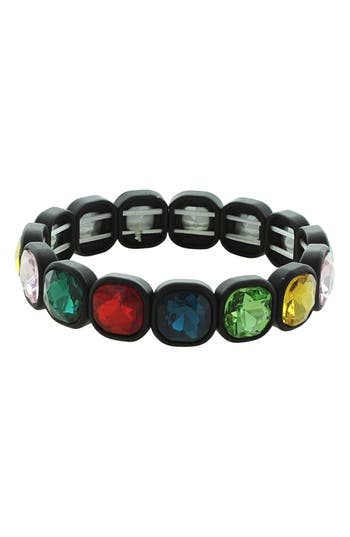 Olivia Welles Zoe Rainbow Crystal Stretch Bracelet In Matte Black/multi