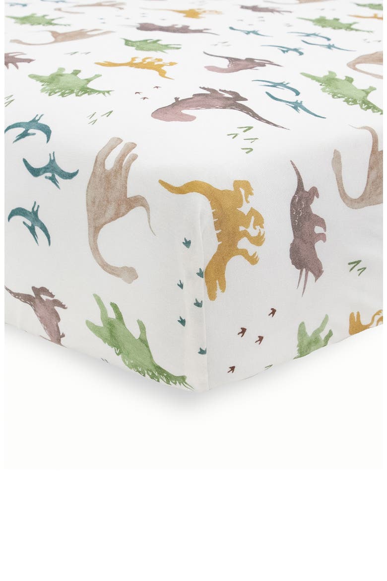 Knit Crib Sheet, Main, color, NEUTRAL DINO FRIENDS