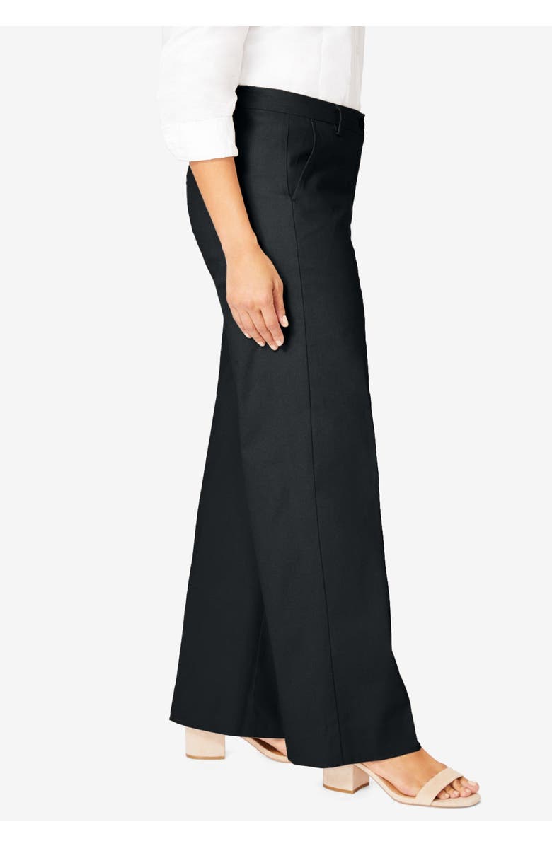 Jessica London Stretch Cotton Chino Wide-Leg Trouser, Alternate, color, Black