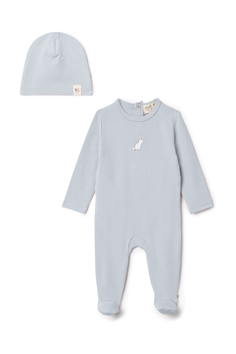 Boy Bunny Print Modal Jersey Romper with Matching Hat (Baby)