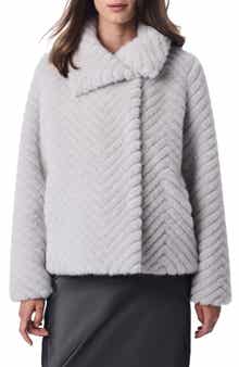 Bernardo Chevron Quilted Faux Fur Jacket