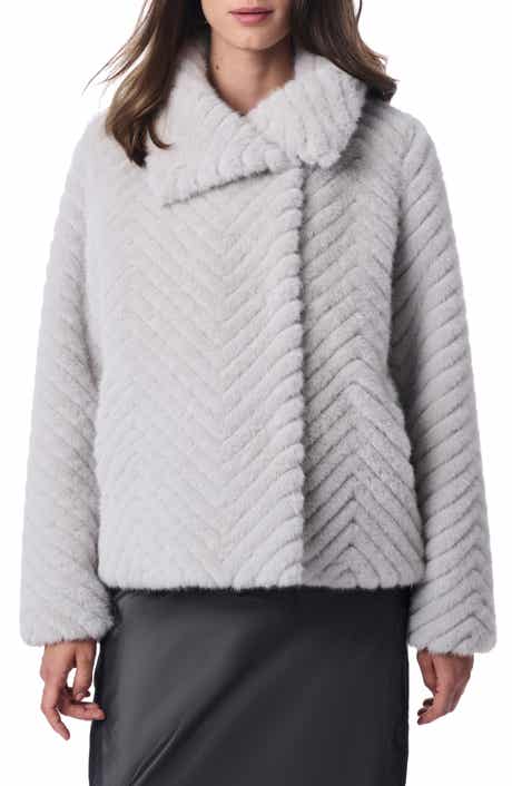 Bernardo Chevron Quilted Faux Fur Jacket