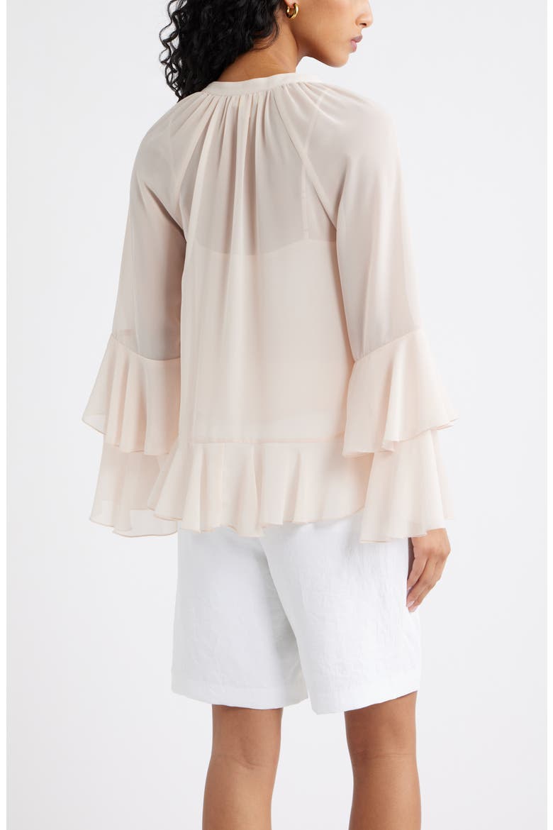 Chiffon Ruffle Trim Top, Alternate, color, PINK PEONY BUD
