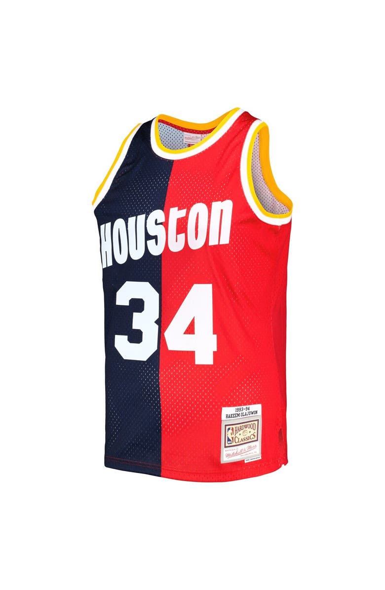 Mitchell & Ness Men's Mitchell & Ness Hakeem Olajuwon Navy/Red Houston Rockets Hardwood Classics 1993/94 Split Swingman Jersey, Alternate, color, Navy